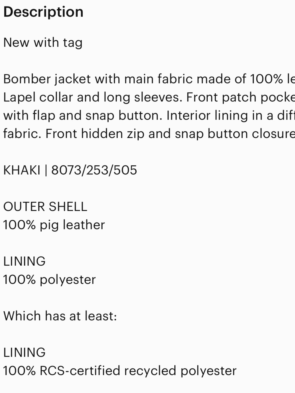 Zara NWT 100% leather bomber jacket 8073/253 - Picture 11 of 14